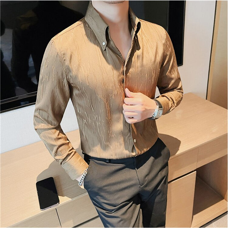 LUXE Long-Sleeve Shirt for men, high-quality cotton-linen blend, stylish and breathable.