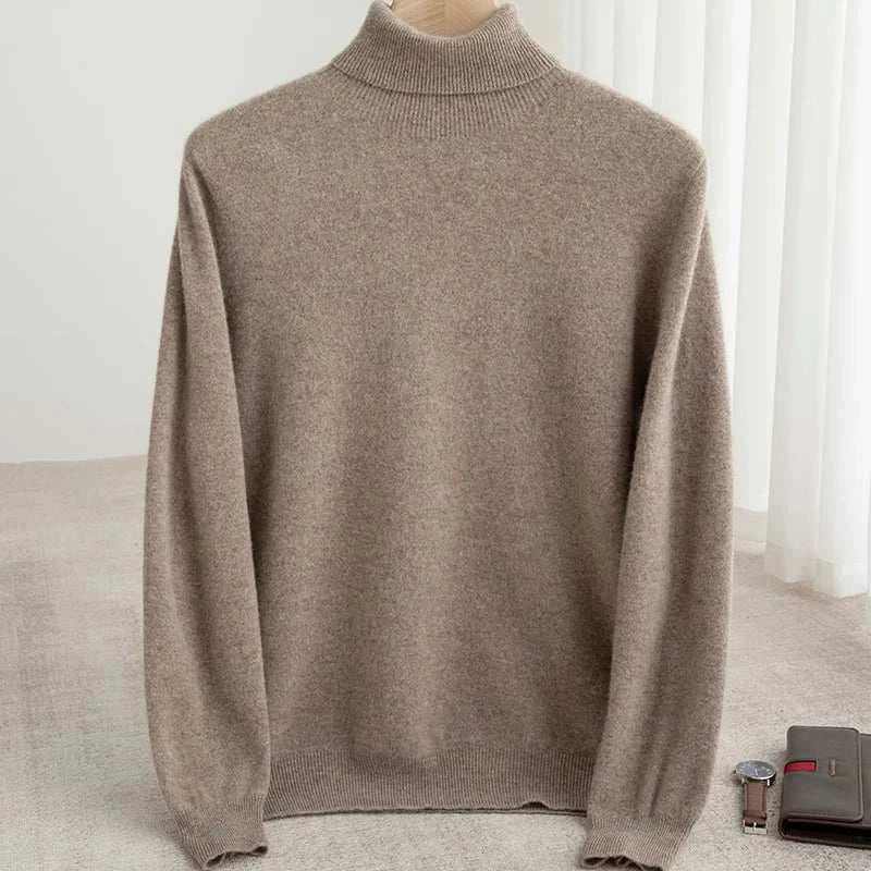 Business wool turtleneck sweater for men in beige, perfect for autumn and winter seasons.
