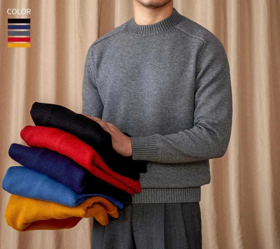 Japanese casual winter sweater in grey with multicolor options displayed.