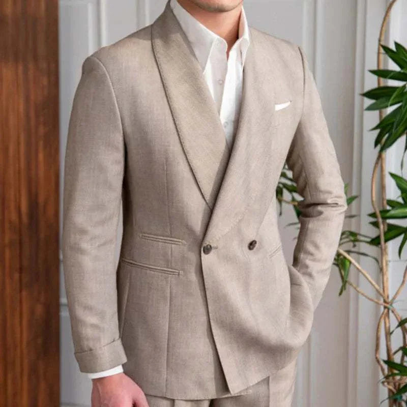 British wedding 2 pieces suit in beige, elegant and tailored fit, perfect for formal occasions.