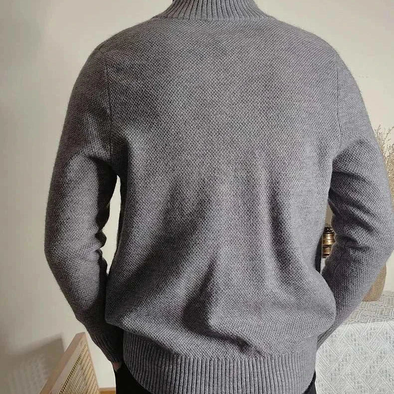 Men's fall/winter business casual cardigan in gray, 100% acrylic.