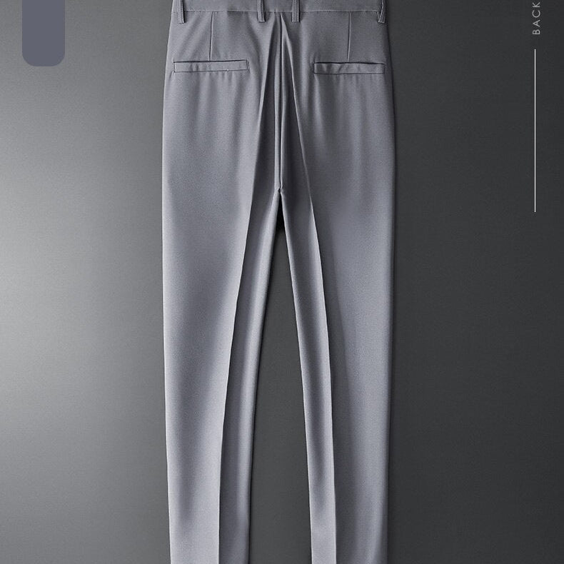 Vinny Office Pants in gray with traditional tailoring and front-back pockets.