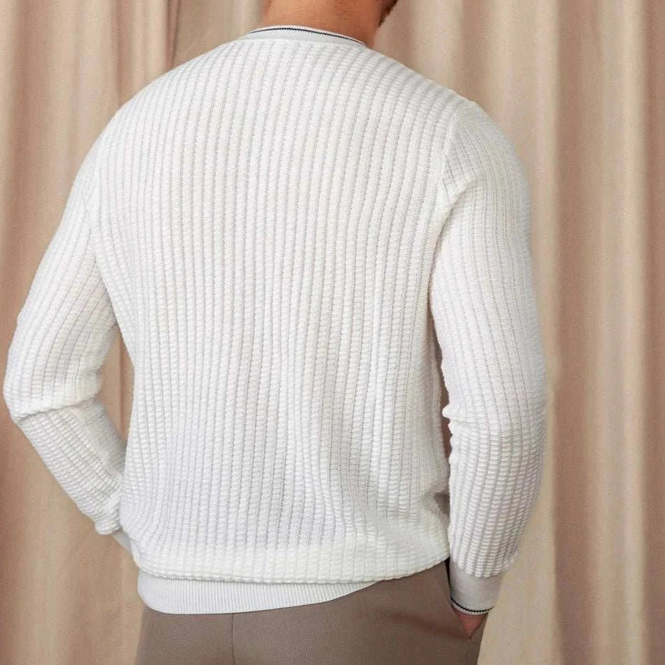 Winter wool sweater for men in white, premium wool blend, cozy and stylish.