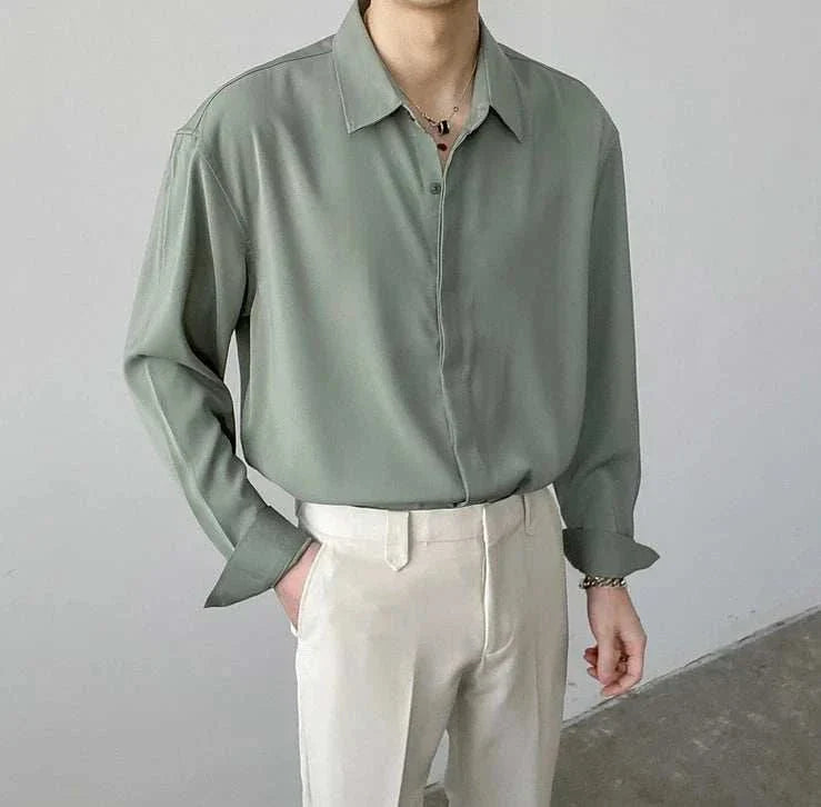Italian old money summer shirt for men in solid green, perfect for spring/summer seasons.