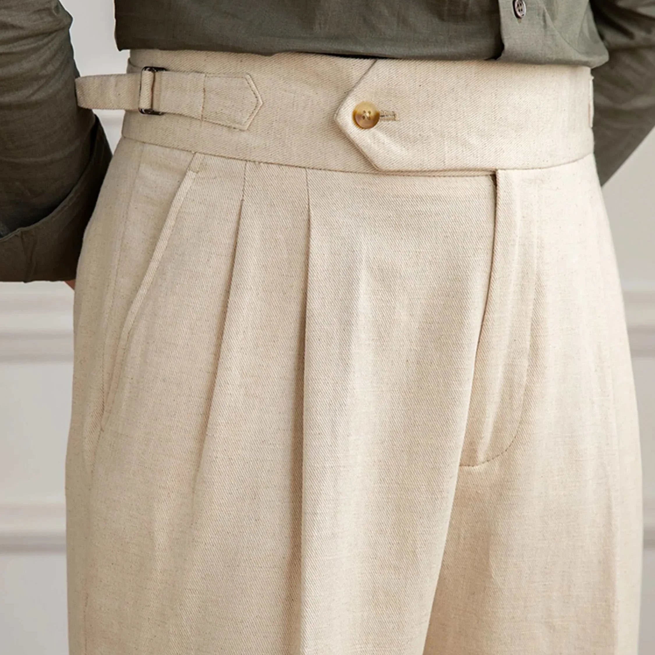 Antonios Naples cotton-linen pants, smart casual summer wear.