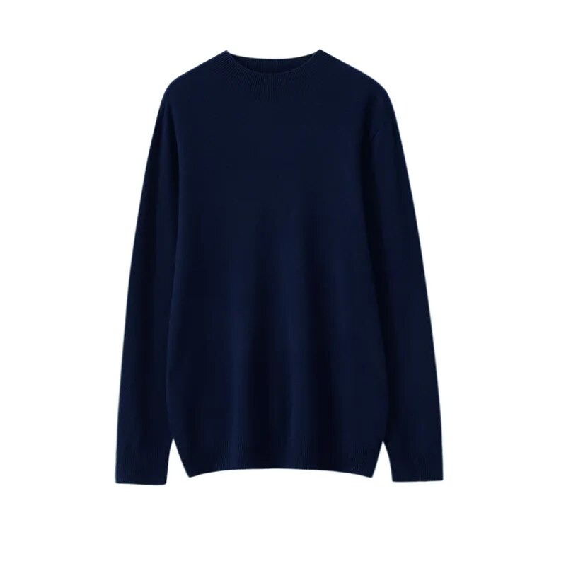 Navy blue Antonios Pure Wool Sweater for men, solid pattern, elegant style.