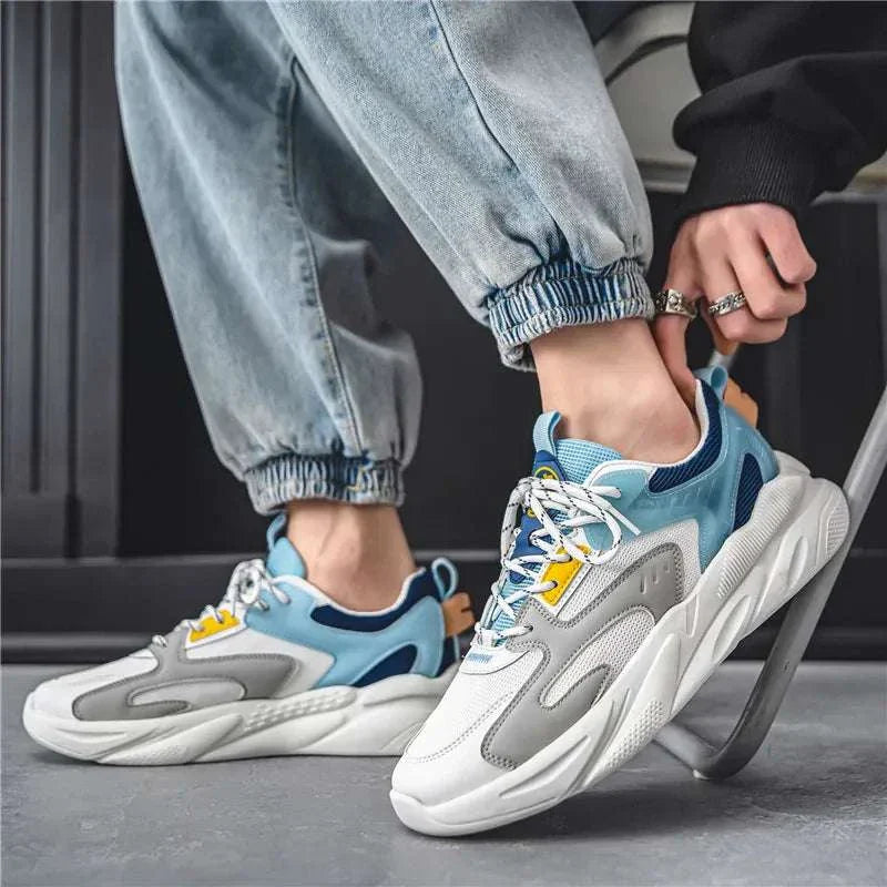 Men's lightweight comfort sneakers in white-blue, ideal for casual attire.