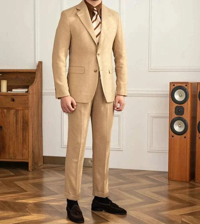 Wedding 2 piece premium suit in tailored beige design, perfect for formal occasions.