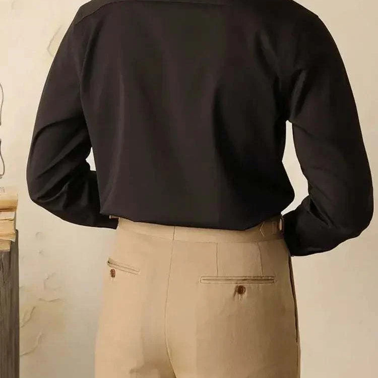 Antonios washed tuxedo shirt in black, sleek office wear for men.