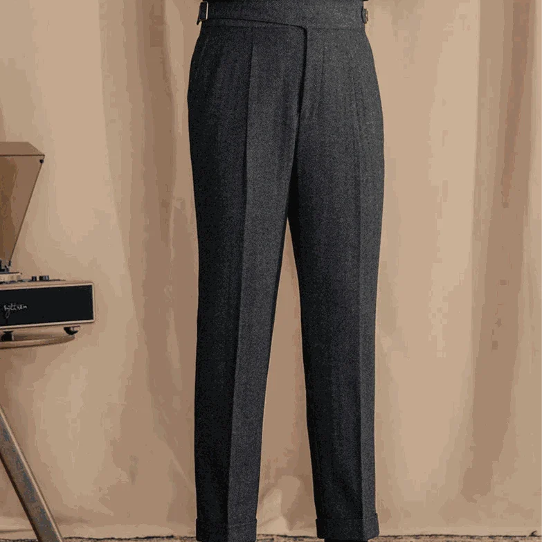 Antonios vintage wool herringbone pants in smart casual style.