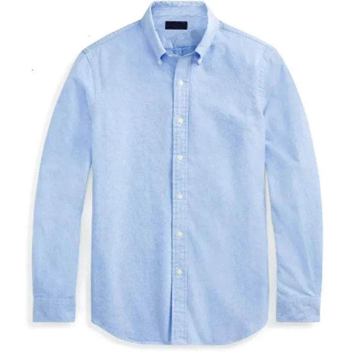 Oxford business casual long sleeve cotton shirt in light blue.