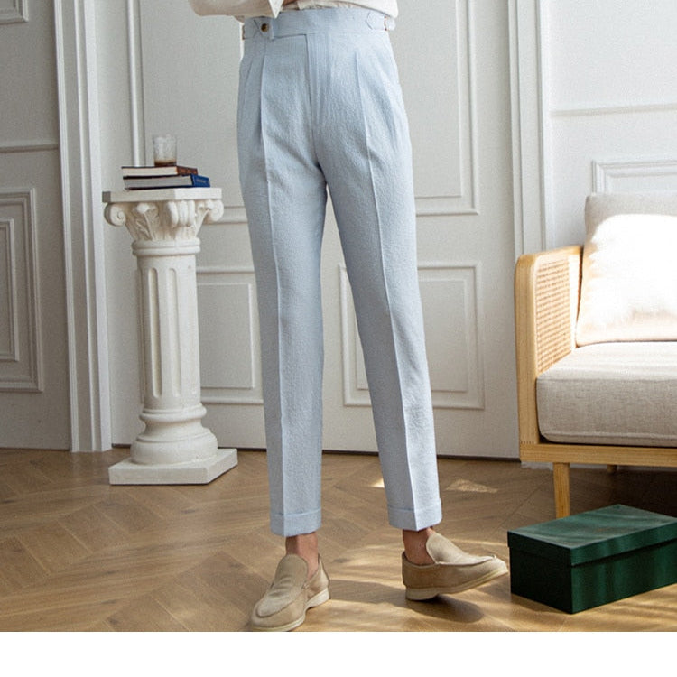 Italian Old Money Trousers in stylish smart casual design, tailored fit, polyester, spring/autumn wear.