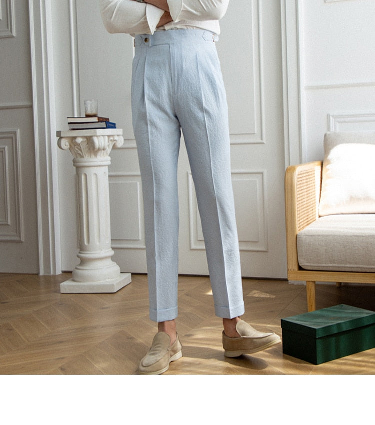 Italian Old Money Trousers in stylish smart casual design, tailored fit, polyester, spring/autumn wear.