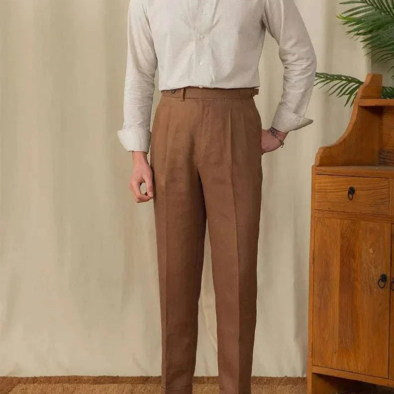 Men's Pieced Collar Casual Long-Sleeve Shirt in Linen-Cotton Blend