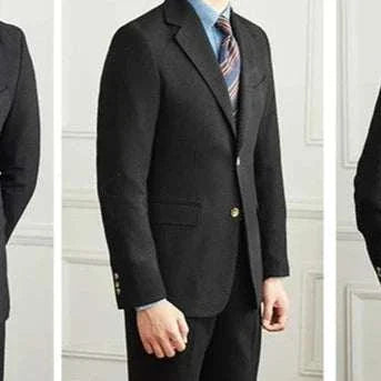 Wedding 2 piece premium suit in black, front and back view.