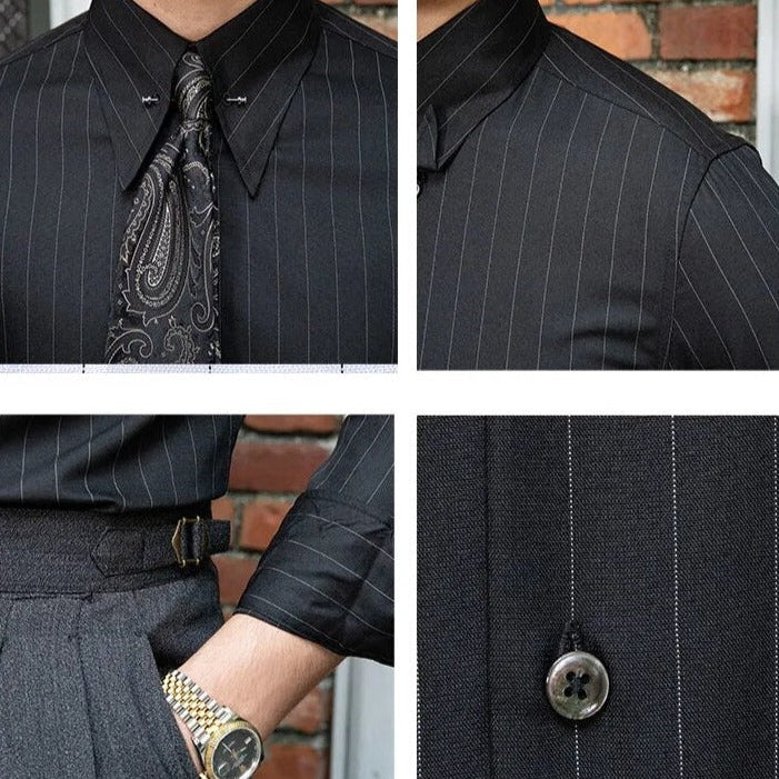 Antonios Business Camisa, black long sleeve shirt, smart casual style.