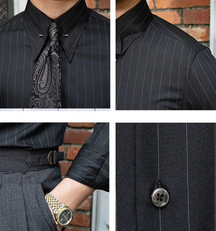 Antonios Business Camisa, black long sleeve shirt, smart casual style.