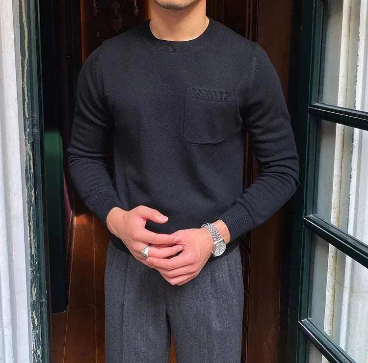 Antonios office premium sweater for men in dark color, featuring a chest pocket and perfect fit.
