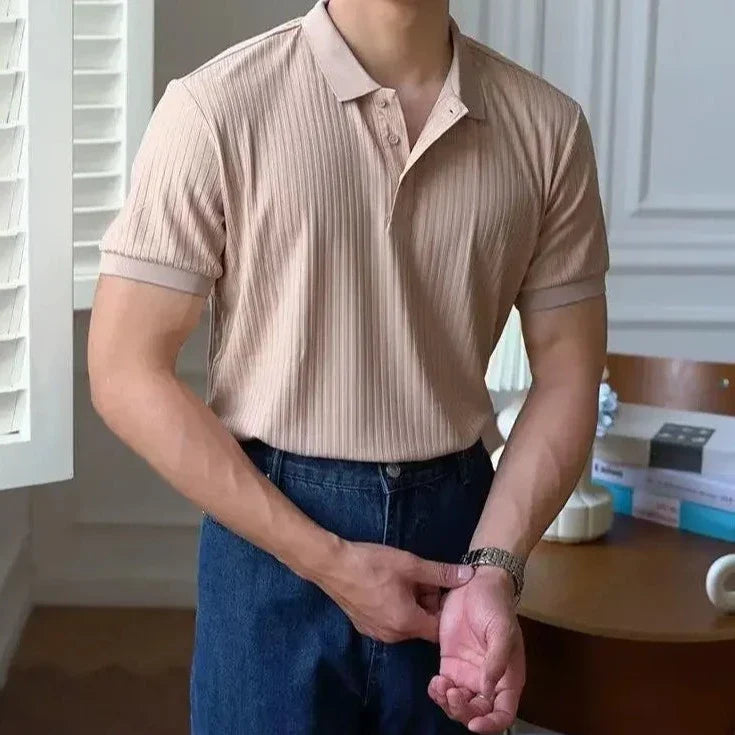 LUXELY vintage t-shirt in organic cotton with beige striped design for casual wear.