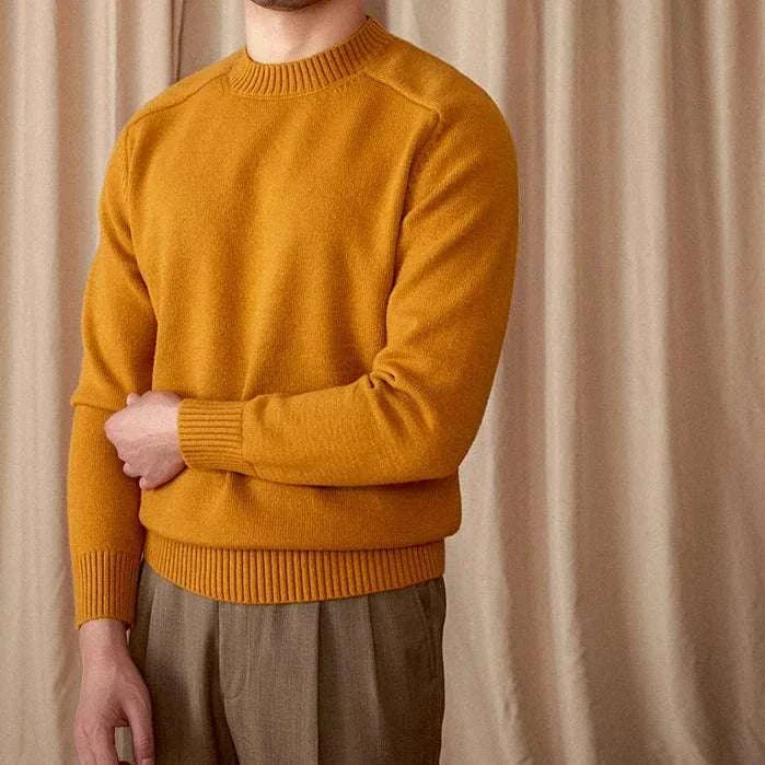 Japanese casual winter sweater, cotton and wool blend, for men.