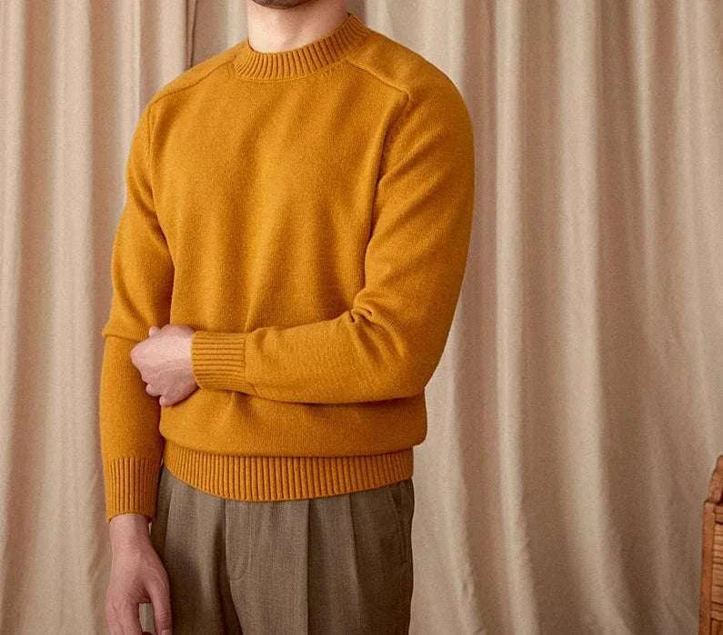 Japanese casual winter sweater, cotton and wool blend, for men.