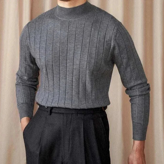 Autumn turtleneck premium sweater in wool-acrylic blend for men, styled with vertical ribbing.