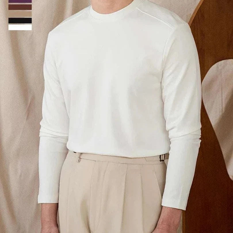 Slim fit smart casual premium sweater for men in beige, crafted with high-quality polyester and wool blend.