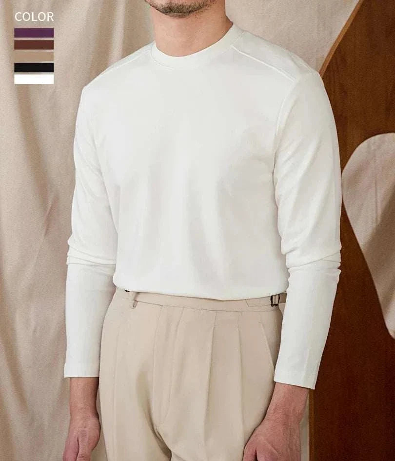Slim fit smart casual premium sweater for men in beige, crafted with high-quality polyester and wool blend.