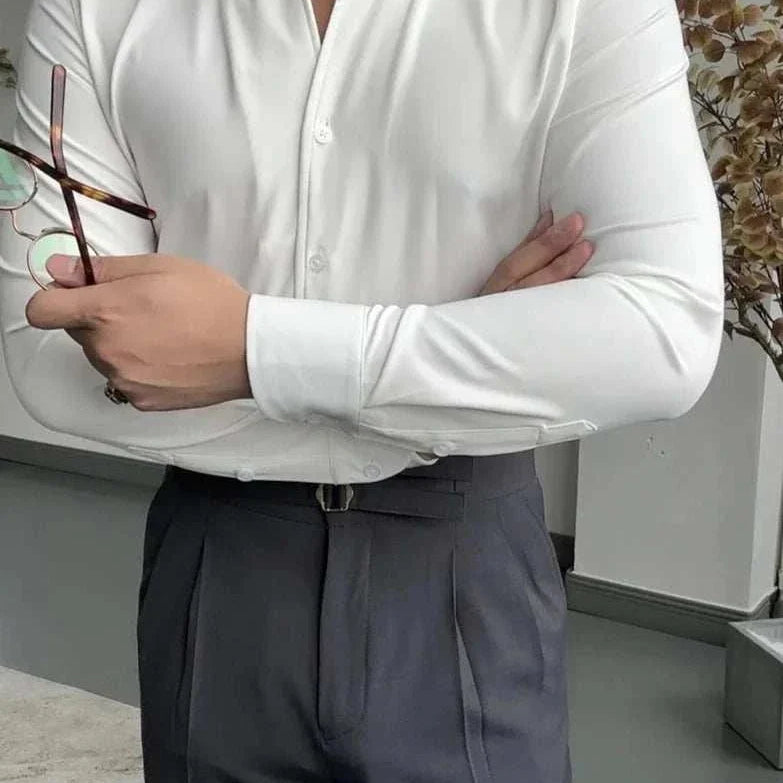 Antonios elegance solid long sleeve shirt for men, stylish and versatile.