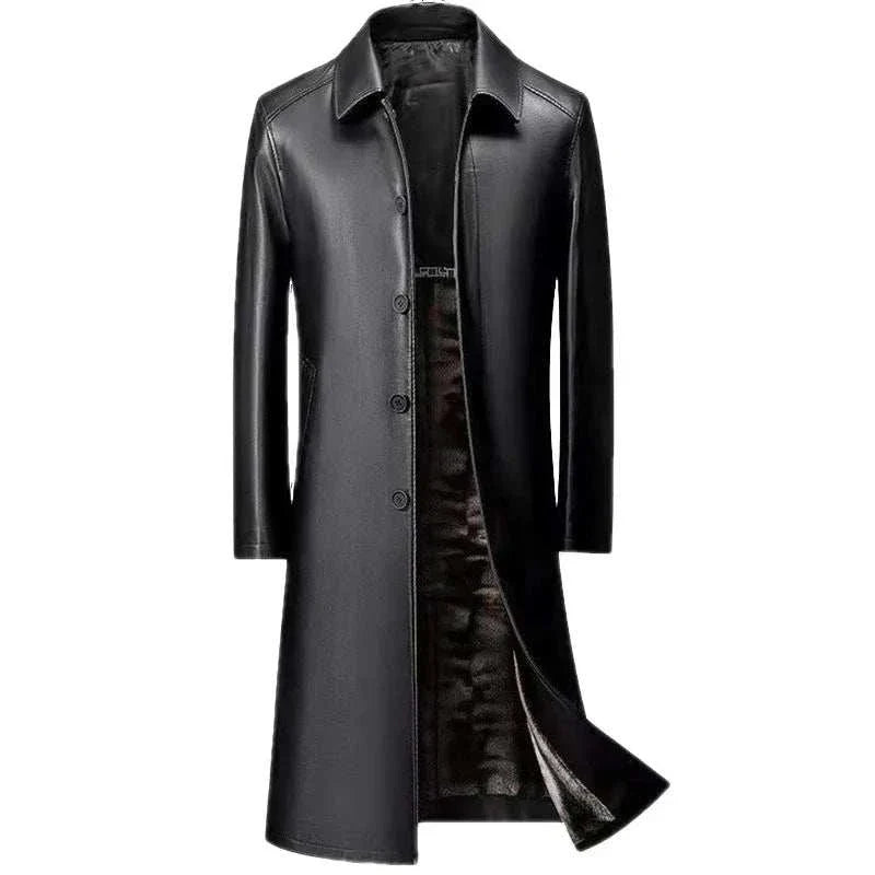 Men's PU leather French coat with faux fur lining, perfect for autumn and winter.