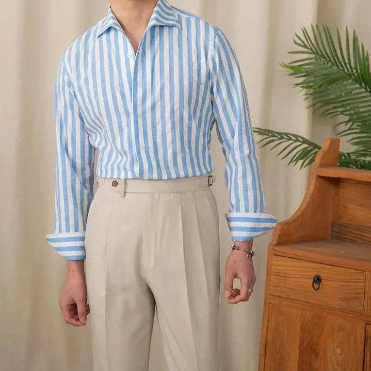 Business striped white summer shirt for men, elegant and breathable.