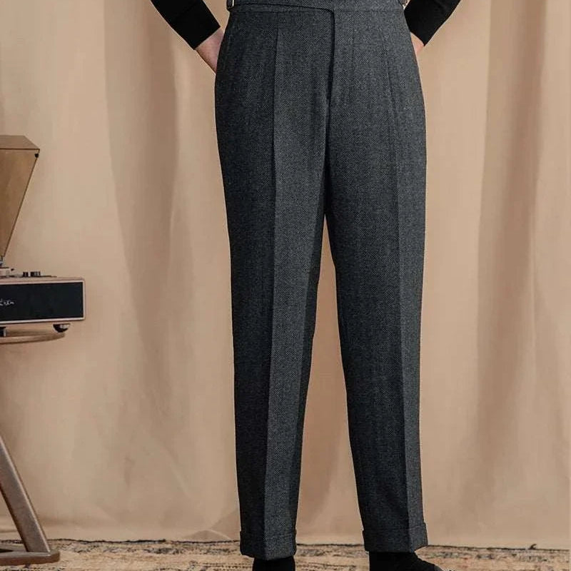 Antonios vintage wool herringbone pants in smart casual style.