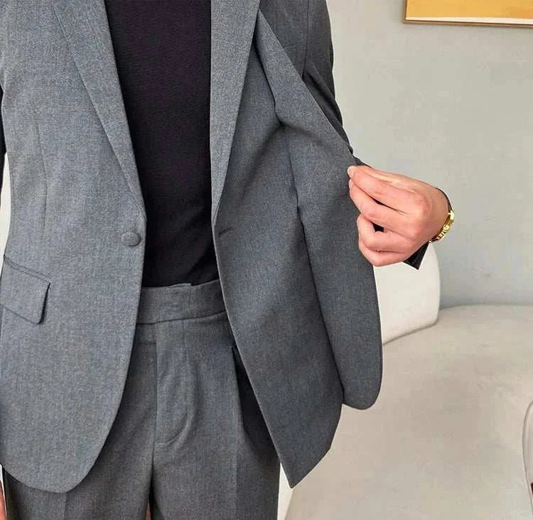 Formal elegant premium 2 piece suit with blazer and pants in gray, perfect for formal occasions.