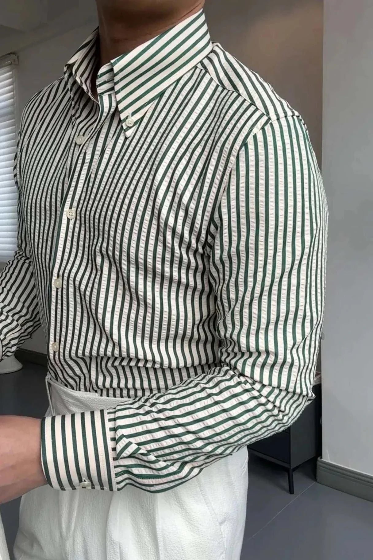 Antonios formal striped long sleeve shirt for men made of cotton and polyester.