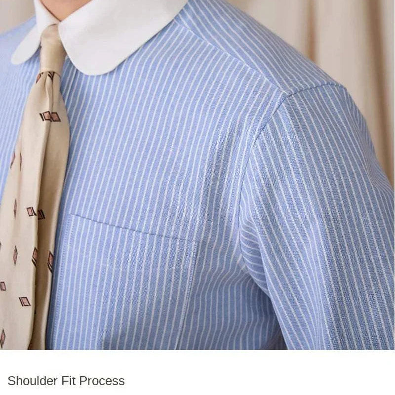 Antonios striped cotton business shirt for men, featuring a classic white collar and comfortable fit.