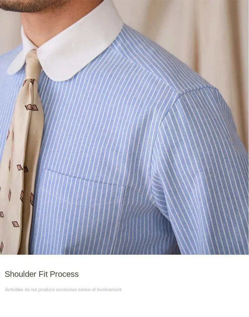 Antonios striped cotton business shirt for men, featuring a classic white collar and comfortable fit.