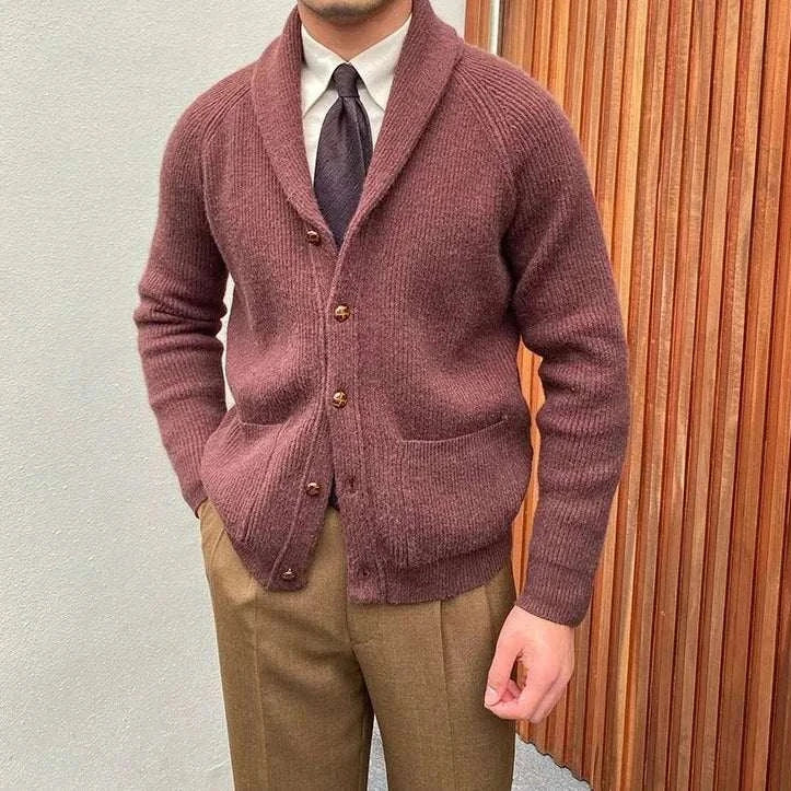 Oxford premium cardigan in brown, stylish and lightweight, perfect for autumn, men's fashion.