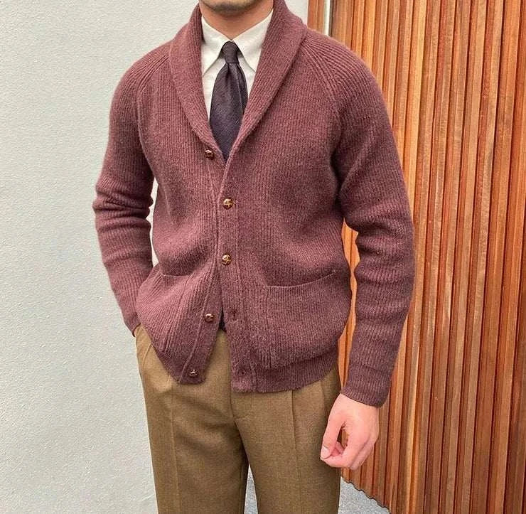 Oxford premium cardigan in brown, stylish and lightweight, perfect for autumn, men's fashion.