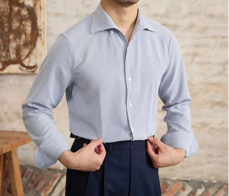 Vintage Italian long sleeve shirt for men, soft cotton, classic style.