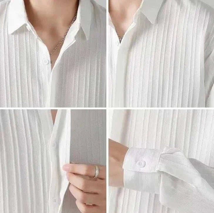 Business loose striped shirt for spring/summer, men's casual elegant office wear.