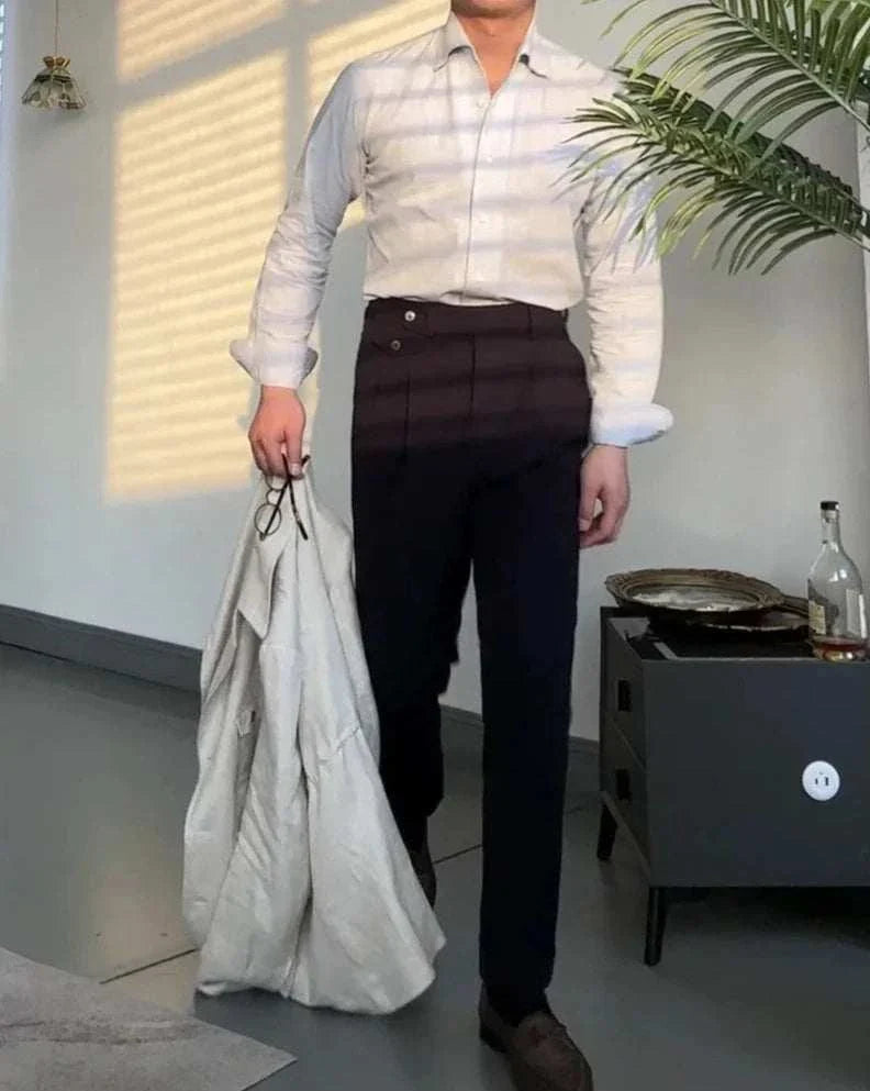 Office suit long sleeve shirt for men, casual and elegant style, solid pattern, polyester material.