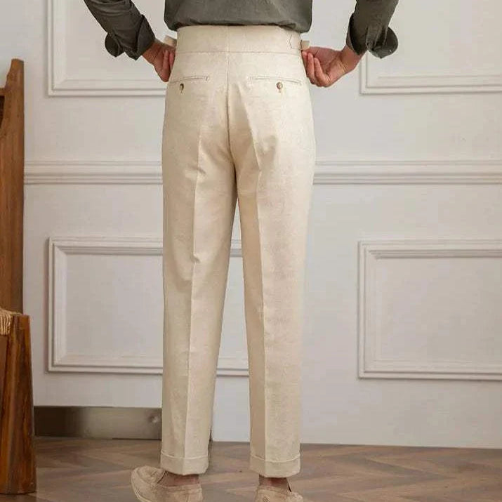 Antonios Naples cotton-linen pants in summer comfort fit, elegant full-length style.