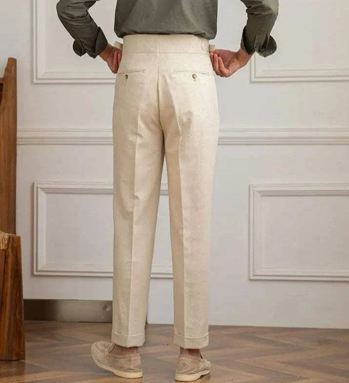 Antonios Naples cotton-linen pants in summer comfort fit, elegant full-length style.