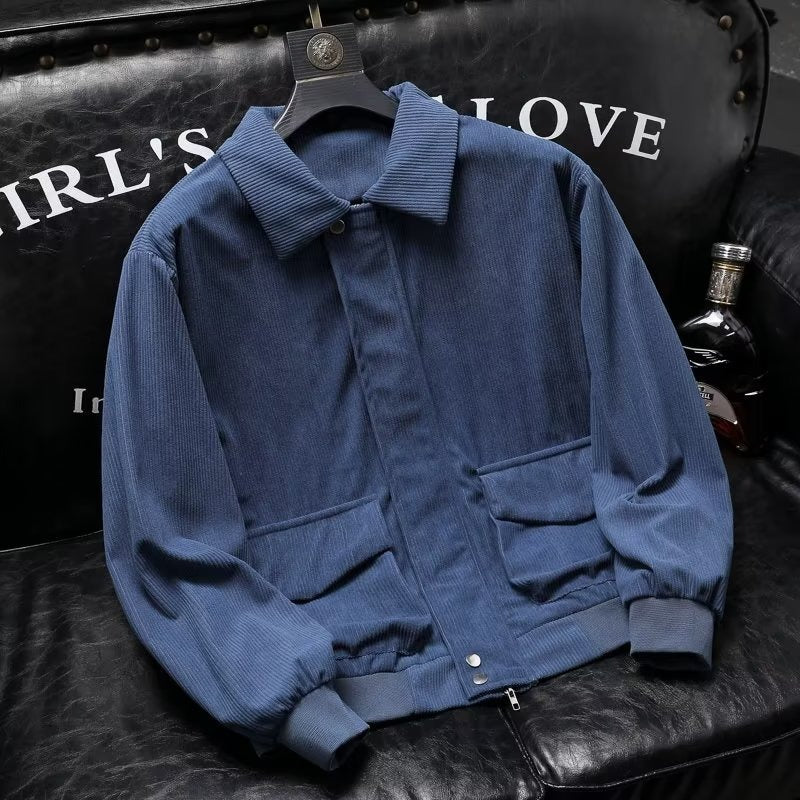 Corduroy casual jacket for men in blue, stylish and breathable, suitable for all seasons.