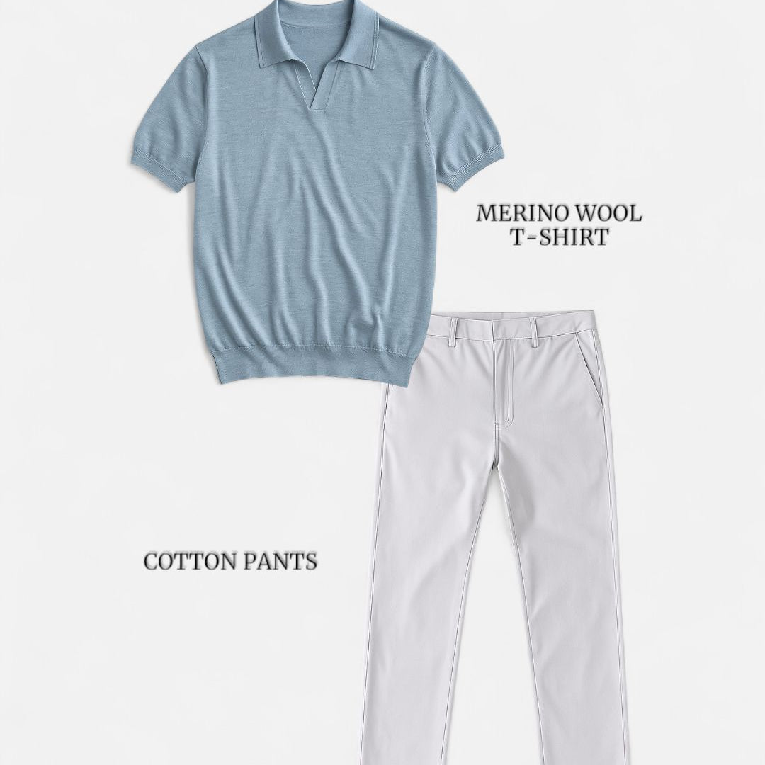 Casual outfit set baby blue + white (T-shirt+pants)