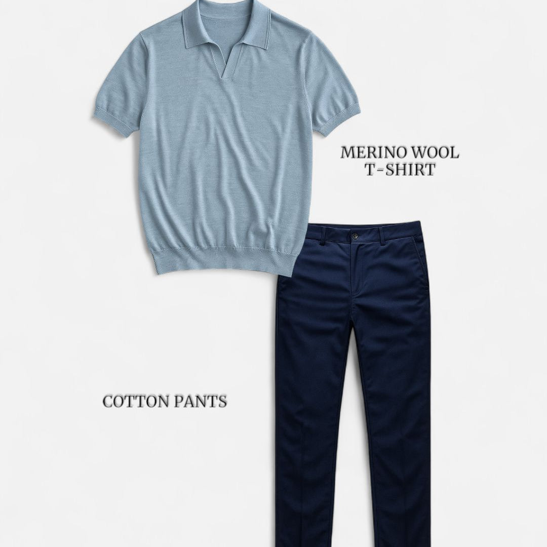 Casual outfit set baby blue + navy blue (T-shirt+pants)
