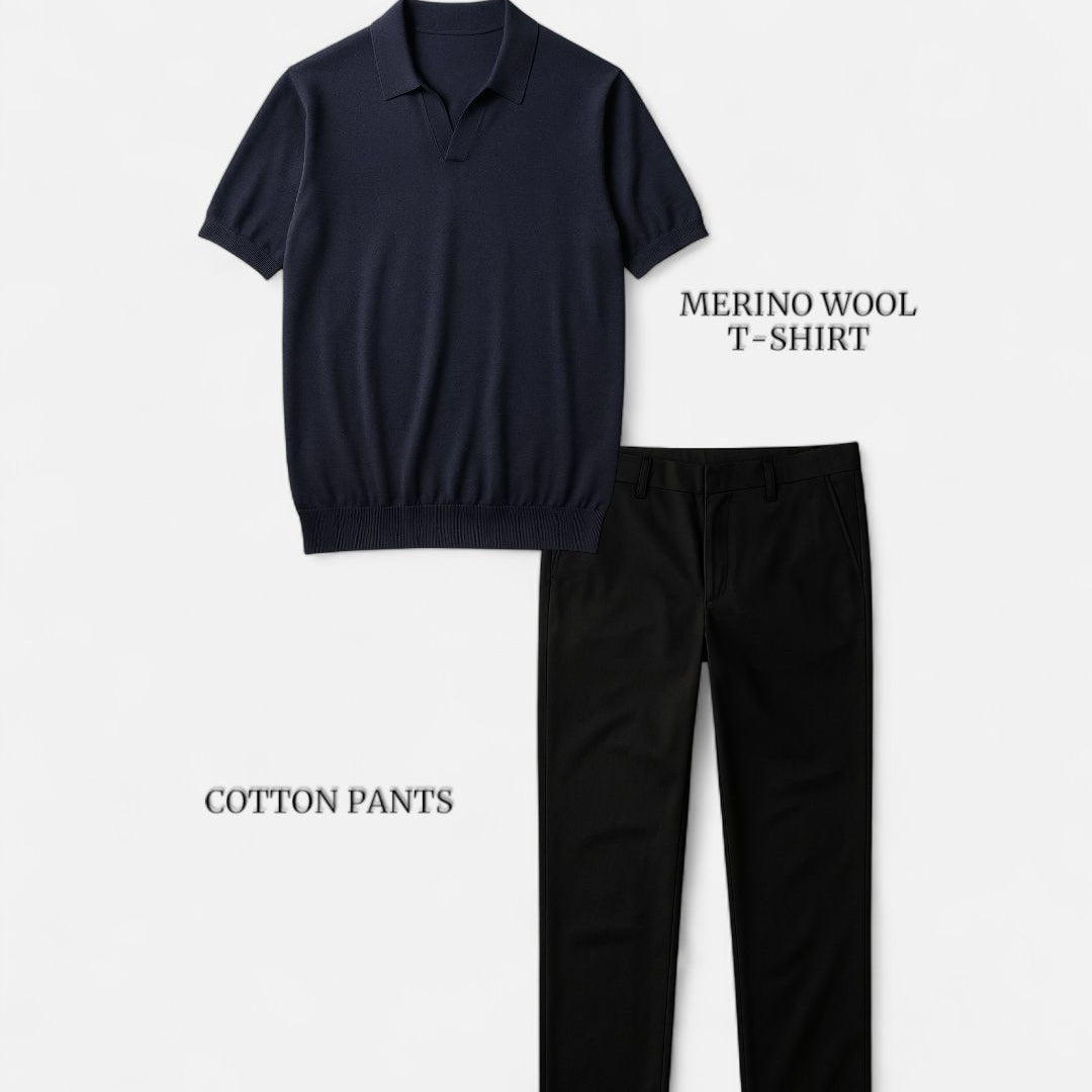 Casual outfit set navy blue + black (T-shirt+pants)