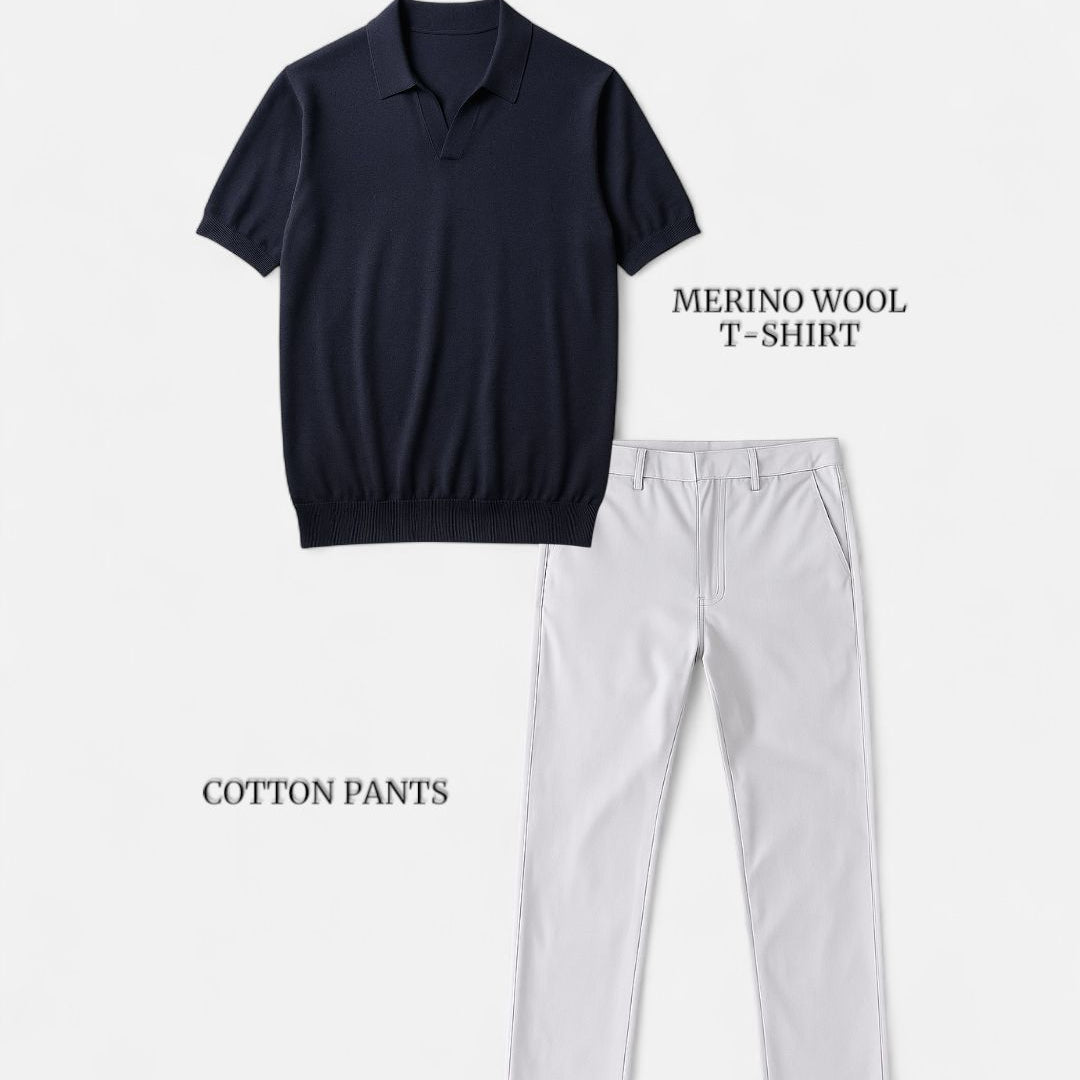 Casual outfit set navy blue + white (T-shirt+pants)