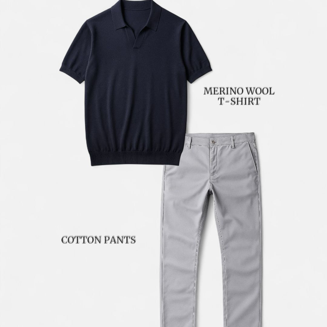 Casual outfit set navy blue + light gray (T-shirt+pants)
