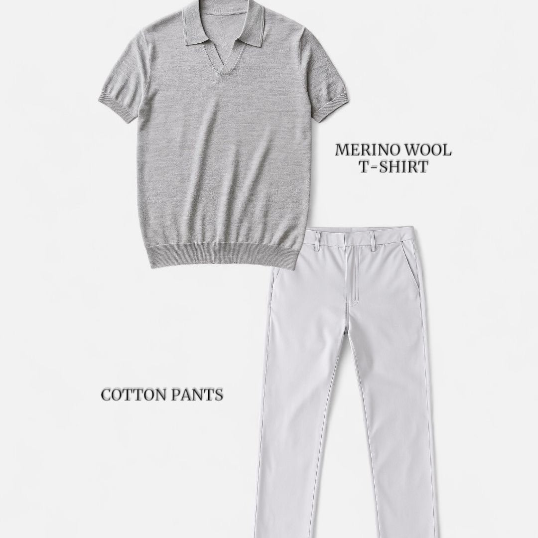 Casual outfit set light gray + white (T-shirt+pants)